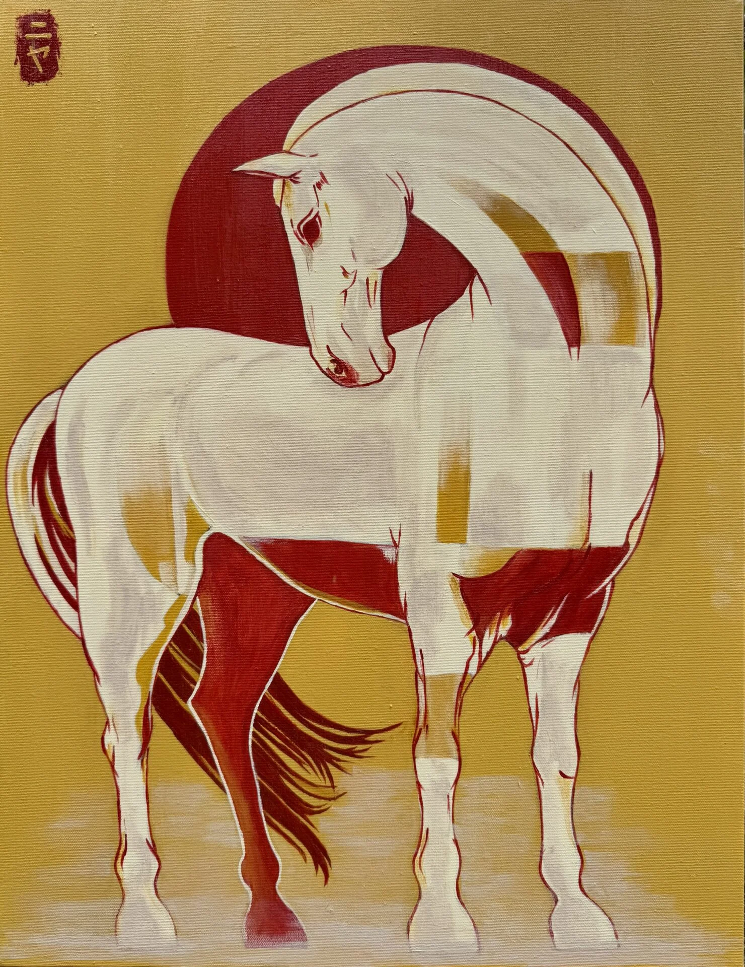 Japanese horse — minimalistic abstract with red sun